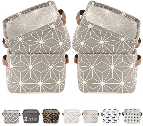 LessMo Set de 4 Mini Paniers de Rangement, Boîte de Rangement Pratique Tiroir en Tissu Lin Panier Stockage de Bureau Pliable Organisateur pour étagères et Bureau, Jouets, Llivres ou Maquillage