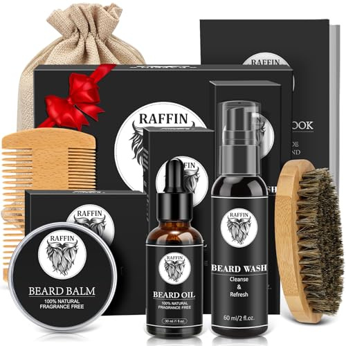 Gifts for Men - Beard Kit w/Beard Oil & Balm, Beard Brush & Comb, Beard Wash/Shampoo for Men's Self-care, Fathers Day & Birthday Gifts for Husband Dad Him Boyfriend, Dad Day Gifts from Daughter Son