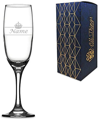 Personalised Engraved Novelty Champagne Flute with Name with Crown Design, Gift Boxed, Perfect for Any Occasion