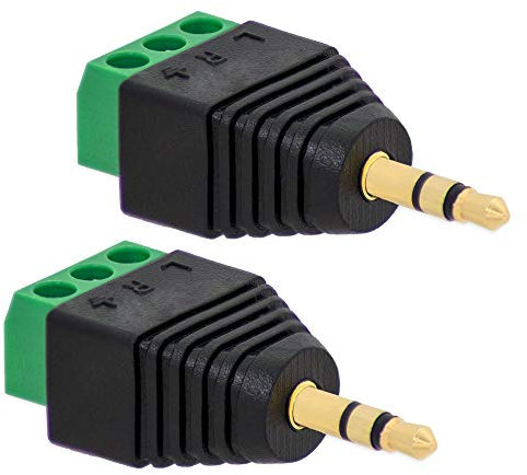 2X Klinken Stecker 3,5 mm Adapter > Terminal Block 3-Pin Schraub Klemmen Vergoldet