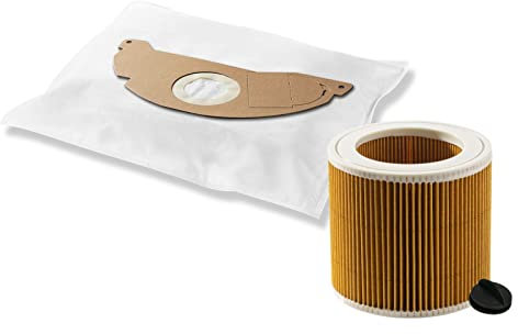 10 Staubsaugerbeutel + Filter kompatibel mit Kärcher Staubsauger Serie WD 2 & MV 2, WD 2.200, WD 2.250, alternativ zu original 6.904-322.0/6.414-552.0