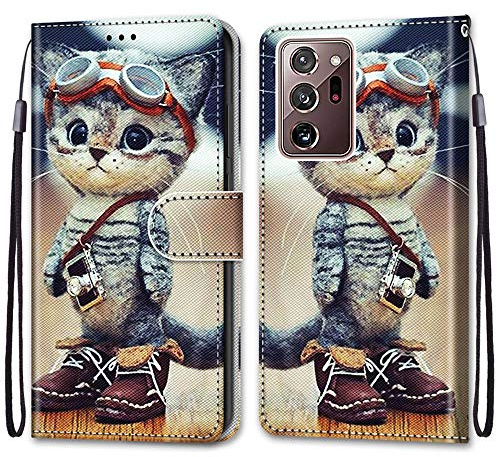 Mo-Somnus Kompatibel mit Samsung Galaxy Note 20 Ultra Hülle, Leder Handyhülle mit Kartenfach Geld Slot Ständer PU Ledertasche Wallet Flip Brieftasche Magnetische Schutzhülle Case Etui (Katzen 1)