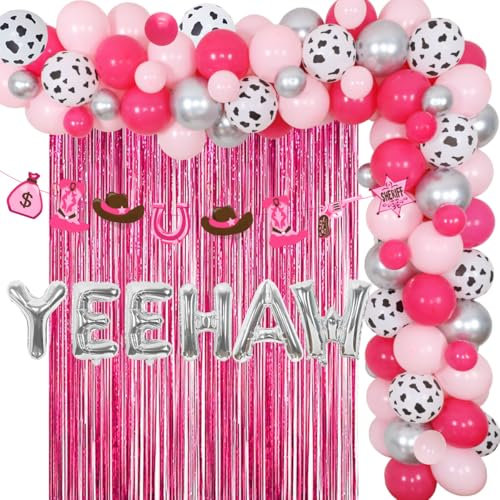 YEEHAW Space Cowgirl Party Dekorationen Bachelorette Ballon Girlande Kit Disco Cowgirl Banner Rose Red Lametta Girlande Party Dekorationen Erwachsene Nashville Junggesellenabschied Party Supplies