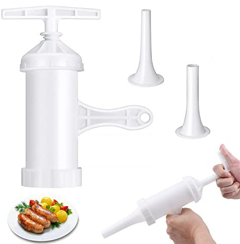 Embutidora manual, Tubo de relleno de salchichas, Máquina Embutidor de Salchichas, Embutidora de salchichas, Embutidos Manual, Embudo de salchicha, con 2 tolvas de carne picada, salchichas caseras