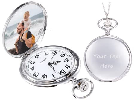 Pekdi Personalisierte Taschenuhr Benutzerdefinierte Taschenuhren Kette Vintage Quarz Taschenuhr mit Foto Text Personalisierte Bild Uhr Geschenk für Männer Papa Ehemann