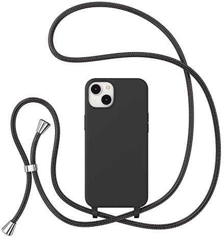 ZTOFERA Crossbody Lanyard Case for iPhone 14 (6.1), Liquid Silicone Protective Phone Case with Adjustable Strap Neck Cord Necklace Girls Women Soft Cover for iPhone 14/13, Black
