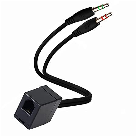 Herfair 2 Pack RJ9 to Dual 3.5mm Headset Converter Cable, 37.5cm, Telephone Adapter, PC/Mobile Compatible