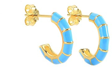 Homxi Clous Boucles d'Oreilles,Boucles d Oreilles Argent Femme 925 Demi-cercle avec Émail Or Turquoise Boucle d'Oreille