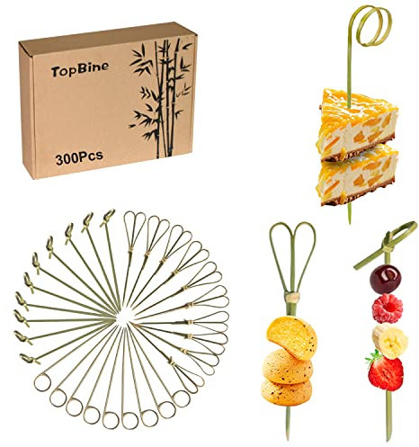 TopBine 300 PCS Cocktail Picks, 4.7Inch Toothpicks for Appetizers, Natural Bamboo Knot Skewers, Mini Food Sticks, Fancy Tooth Picks for Drinks,Fruit,Cocktail Garnish Accessories, Party Supplies