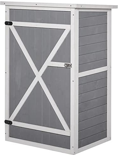 Outsunny Caseta de Jardín de Madera 75x56x115 cm Armario Cobertizo de Exterior para Herramientas con 3 Estantes Interiores Puerta con Pestillo y Techo Asfáltico Gris
