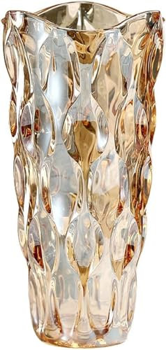 CEMABT Amber Glass Vase for Centerpieces, 9.4-inch Height, 5.1-inch Opening Width, 3.4 lbs Weight, Unbreakable, Suitable for All Kinds of Flowers, Modern and Elegant