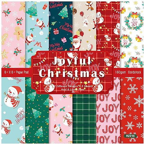 ZAKHSE Motivpapier Weihnachten,48 Blätter Bastelpapier Muster,Designpapier 15,2x15,2cm,Schneeflocke Schneemann Musterpapier Set,Einseitige Bedruckt Papierblock für Scrapbook Basteln Kartenherstellung