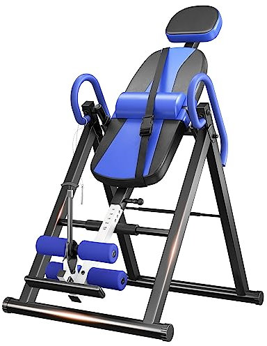 YOLEO Verstellbarer/Faltbarer Inversionsbank Mit Dreifacher Sicherheitsverriegelung, Schwerkraftrainer Mit Sicherheitsgurt Für Die Therapie Zur Linderung Von Rücken-/Nackenschmerzen (Blau und Schwarz)
