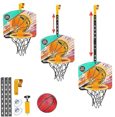 Xwin Sportseries Kids Adjustable Height Basketball Hoop Outdoor Wall-Mounted, Basketball 9 PCs for Door Mount with Ball, Pump, Hanger Hook Basketball Net Hoop Sports Gift for Kids 3+ years