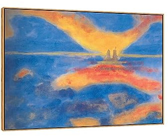 XGMDZRT Berühmte Wandkunst-Gemälde-Reproduktion: Sonnenaufgang. Emil Nolde Kunstwerk Poster. Druck auf Leinwand. Dekorbild für Wohnzimmer. Fertig zum Aufhängen, 90x120 cm großer brauner Rahmen