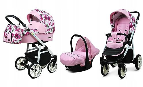 BabyLux® Bambimo Kinderwagen Set 3 in 1 - Color Lux - incl. Babywanne, Buggy Sportsitz, Auto-Babyschale - Autositz - Kinderwagenset - Kombikinderwagen mit Wickeltasche, Regenschutz usw.