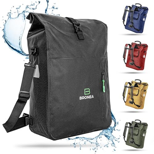 Bronea 3 in 1 Fahrradtasche Wasserdicht - 28L - Kombi Rucksack & Umhängetasche - Gepäckträgertasche für Fahrrad - WaterBlock Material - Integrierte Laptoptasche - Schnellmontage an Gepäckträger