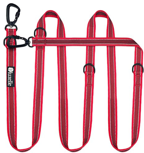 BLUZELLE Starke Hundeleine 3m für Große Hunde bis 100kg, Extra Robuste 360° Aluminium Karabiner-Haken, Gummierte Doppelleine für 2 Hunde, Verstellbare Freihand-Leine zum Umhängen, Farbe:Rot