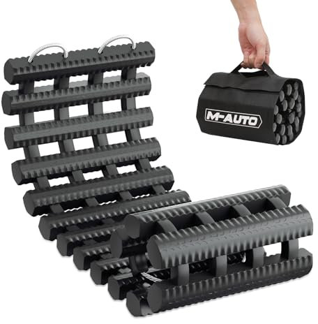 M-AUTO Reifen-Traktionsmatte, tragbare Regenerationsstrecke für das Fahrzeug, um sich von Schnee, Eis, Schlamm und Sand zu lösen, 61 cm Recovery-Traktionsmatte mit Tasche für Autos, LKWs, Van oder