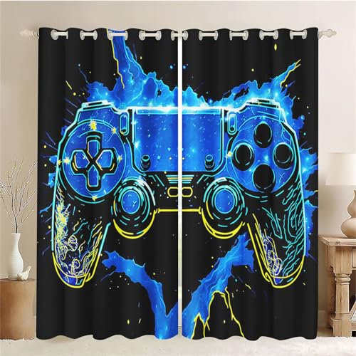 SMchwbc Gaming Curtains, Game Window Curtain, Bedroom 100 x 140 cm, Gamer Opaque Curtain, Waterproof Fabric Gaming Curtain, Set of 2 Opaque (4.100 x 140 cm (2 x 50 x 140 cm))