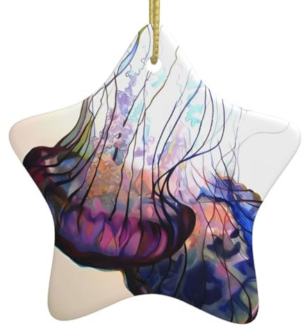 Qualle Print Personalisierte Weihnachtskugel, Keramik Sternform Weihnachten Hängende Ornament, Weihnachtsbaum Dekoration Für Freund Freundin Frau Xmas Geschenke