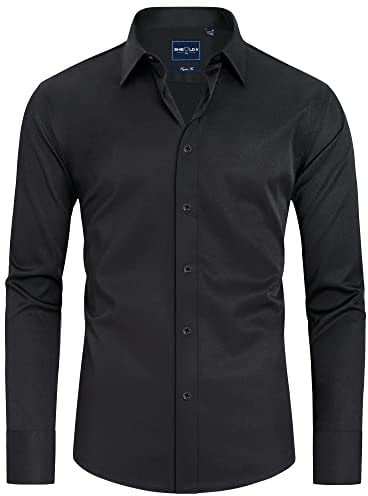 DEMEANOR Mens Dress Shirts - Long Sleeve, Slim Fit, Non-Iron, Formal & Casual Shirts - Black