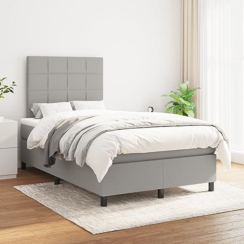 BAZZI Boxspringbett 120 x 200 cm mit Matratze Polsterbett 120 x 200 cm Komplettes Bettset,Bett 120 x 200 cm Mit Matratze und Lattenrost Hellgrau-48 Stoff Jugendbett für Jugendzimmer, Futonbett