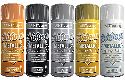 AlezyB - 5 Mix Cans Metallic spray paint 200ml Multipurpose AerosoL,Gold Silver Copper Black White Quick and Fast Drying and Excellent Coverage for Metal, Wood, Plastic - A6