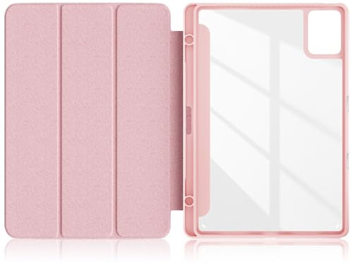 TOPCASE Hülle für Lenovo Tab M11 (TB330) 11 Zoll 2024 mit Pen Halter,Klar Transparente PC-Rückseite,TPU Stoßfestes DREI-Falt Ständer Schutzhülle mit Auto Wachen/Schlafen,Rosa