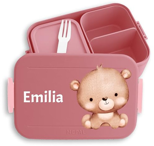 Kinder Bento Box Midi Lunchbox für Mepal Bentobox - Bären - Süße Bär Bärmotiv Niedlicher Bär - 900 ml - Rosa - geschenke einschulung bear brotdose frühstücksdose name kita individuell
