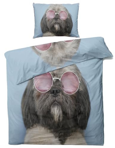 MOBEITI Shih Tzu Bettwäsche 135x200, Lustige Hunde Wendebettwäsche, Weiche Kuschelige Mikrofaser Bettbezug Set 2teilig, 1 Kissenbezug 80x80, mit Reißverschluss -MO&355