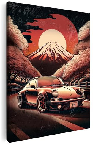 Artmazing | Retro Auto Fuji Bild bunt | S-Art Bilder | Retro Auto Fuji Bilder Modern | Coole Wandbilder Wohnzimmer | Wandbild Retro Auto Fuji Deko XXL | Bild Leinwand XXL | buntes Poster für Wand