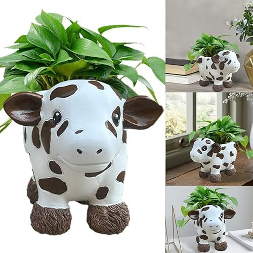 Kuh Geschenke für Kuhliebhaber Highland Cow Töpfe Für Pflanzen Kuh Sukkulenten-Übertopf Harz Tier Blumentopf Kuh Figur Kaktus Sukkulenten Topf Blumenvase Für Den Innen- Und Hinterhofbalkon (1 STK)