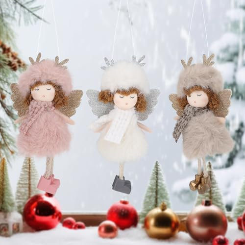 Aceshop 3 Stück Weihnachts Plüschpuppen Ornamente, Weihnachten Engel Anhänger Weihnachten Engel Puppe Anhänger Weihnachten Engel Dekoration Engel Plüschpuppen Ornamente für Weihnachten, Heimdekoration