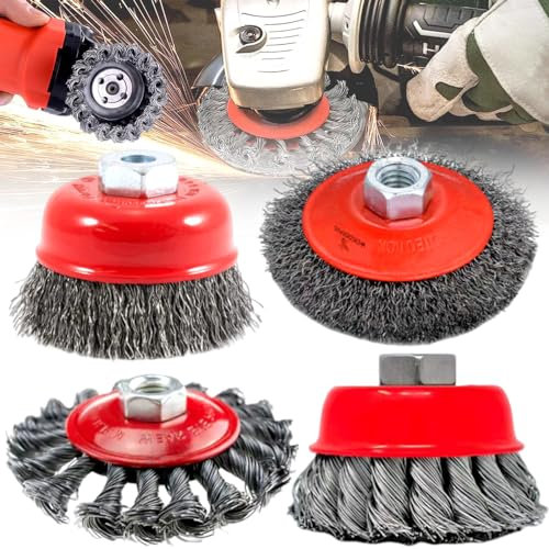Mikqky 4 Piezas Taladro Con Cepillo De Alambre, Cepillo De Alambre Para Pulir, Cepillo De Alambre Trenzado, Cepillo Metalico Para Amoladora Angular Con Base, Cepillos De Alambre Giratorios(M14)