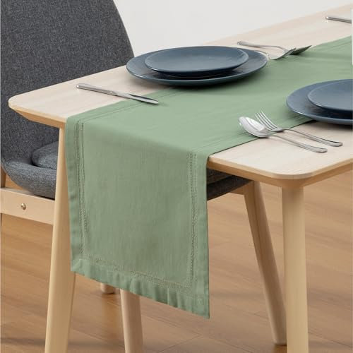 JEMIDI Tischläufer modern Grün 40x180cm - 100% Baumwolle - Moderne Tischläufer - Oeko-Tex Zertifiziert - Stoff Tischläufer - Table Runner Extra Lang - Maschinenwaschbar