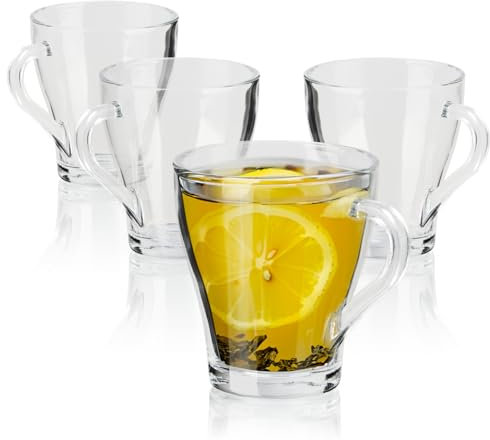 com-four® 4x Teegläser mit Henkel - 300 ml Kaffeeglas aus Borosilikatglas - robuste Gläser für Kaffee, Tee, Säfte oder Latte Macchiato - spülmaschinenfest und mikrowellengeeignet (transparent - 300ml)