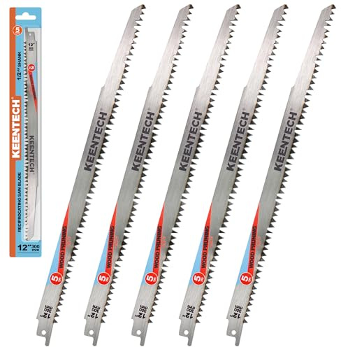 KEENTECH Cr-V Säbelsägeblatt, 300 mm, 5 TPI, für Holzschneiden und Baumschnitt, kompatibel mit Milwaukee Sawzall und anderen Säbelsägen (5er-Pack)