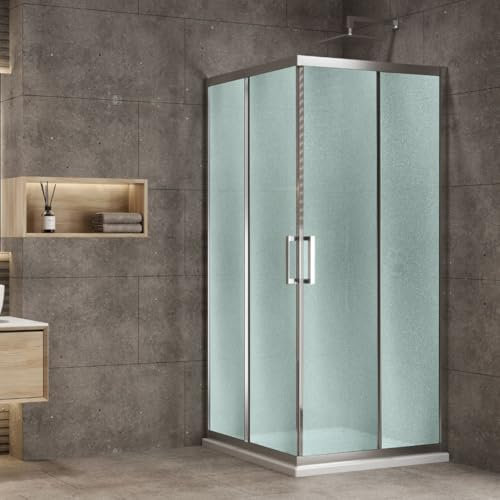 Box Doccia Cabina Doccia Angolo Apertura Ante Scorrevoli Dafne Vetro Temperato Spessore 6 mm Profilo Telaio Alluminio Cromato Lucido Regolabile (67-69x87-89 cm x H 195, Vetro Temperato Stampato)