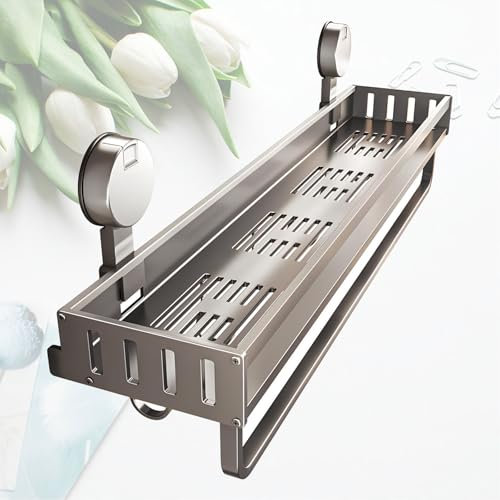 Handtuchhalter Ohne Bohren, Badezimmer Regal Mit Handtuchhalter Und Haken, Saugnapf Aluminium Badetuchhalter Für Küche, Bad(40cm/15.75inch)