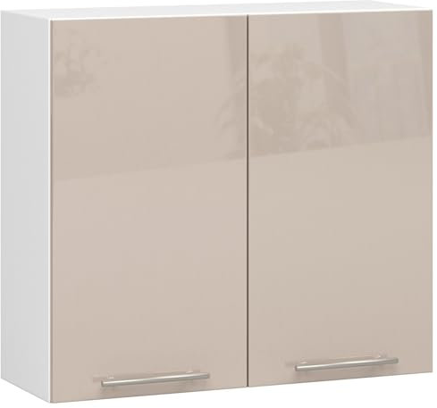 AKORD | Küchenhängeschrank - Oliwia W80 | 2 Regalböden & 2 Tür Küche Schrank | Einbauküche Küchenzeile Küchenmöbel Küchenschränke | Laminierte Platte | 80 x 30 x 72 cm | Weiß & Cappuccino Glanz