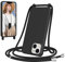 Woijrly Coque pour iPhone 13/iPhone 14 avec Cordon, iPhone 14 Collier Étui Silicone avec Tour de Cou Lanière, Réglable, Amovible, Antichoc Bumper Housse iPhone 13 Lanyard, Noir