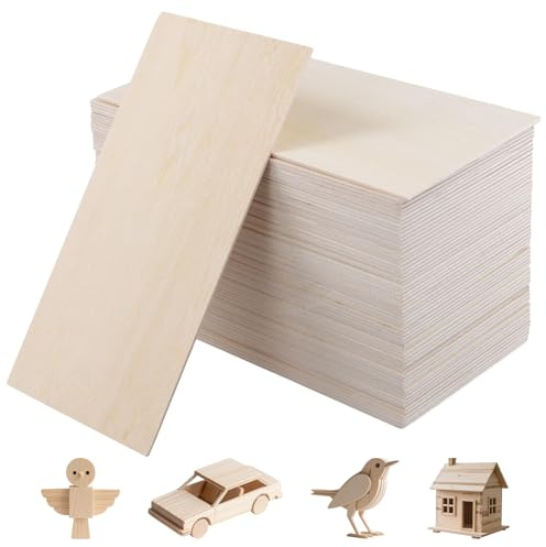 KEILEOHO 60 fogli di legno di tiglio, 200 x 100 x 2 mm, pannelli di compensato non finiti per fai da te e incisione