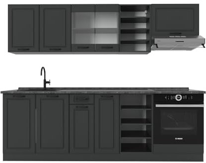 Vicco Küchenzeile R-Line, Anthrazit Landhaus/Anthrazit, 240 cm, AP Anthrazit