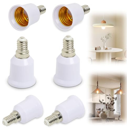 Lot de 6 Adaptateurs de Douille E14 vers E27, Convertisseur Pratique pour Ampoules LED Incandescentes Halogènes, Adaptateur de Culot Douille E14 vers E27, Facile à Utiliser
