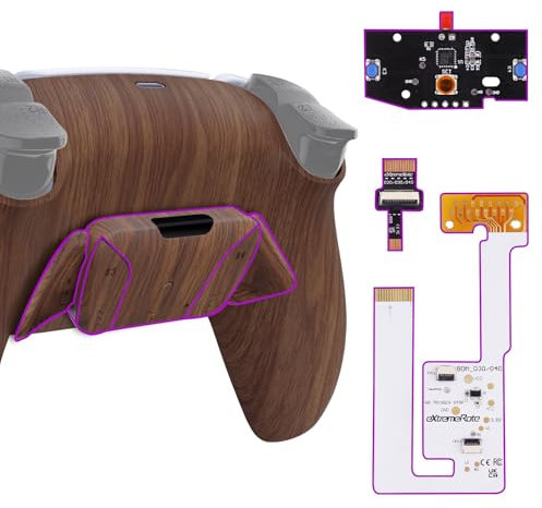 eXtremeRate RISE4 V3 Remap Kit pour ps5 Manette BDM-030/040/050, Coque Arrière Redessinée avec 4 Palette pour ps5 Manette BDM-030/040/050, Carte améliorée, Grain de Bois