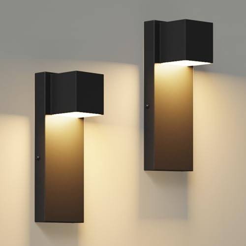 K-Bright LED Außenwandleuchte 16W,2 Stück Außenlampe Außenleuchte 3000K Warmweiß IP65 Wasserdicht | Edelstahl-Wandleuchte für Innen/Außen, Balkon, Garten, Garage & Korridor | Schwarz