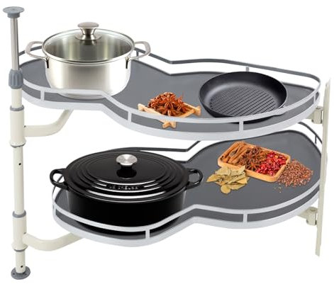 DOPBENT Karussell Eckschrank, 2 Etagen Küchenschrank Eckauszieh Küchenaufbewahrung, Schwenkbarer Eckschrank ausziehbarer Organizer, Schwenktablett für Küchen und Werkzeugräume (900 Links)