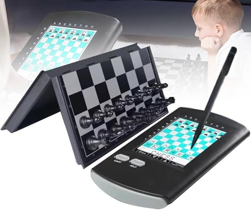 Portable Electronic Chess Set, Touch-Based Computer Chess, Stylus Large LCD Display, Foldable Board & Magnetic Pieces, Portable Single Player Game for Beginners and Chess Lovers