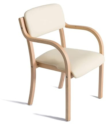 Nordic Ergonomischer Esszimmerstuhl aus Holz, stapelbar, Küchen- und Bürosessel, moderner Besucherstuhl mit offener Rückenlehne, beige PU-Polsterung, ideal für Empfangs- und Arbeitsräume